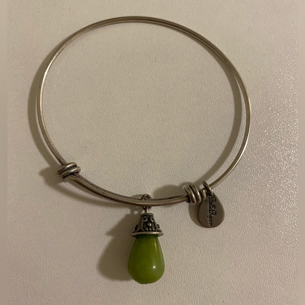 Bella Ryan Silver Expandable Bangle with Olive Gemstone charm bracelet